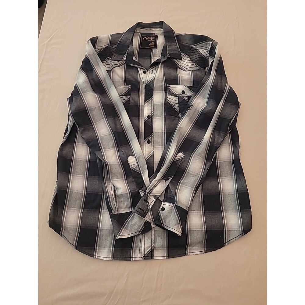 Chalc Authentic Brand Black Plaid Button-up Western Long Sleeve Shirt Mens XL